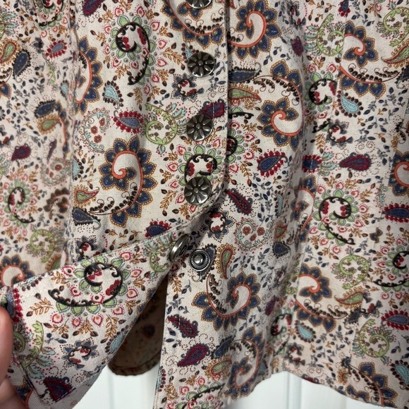 Christopher & Banks Women Button Down Shirt Jacket Small Paisley Coastal Cowgirl - Picture 7 of 12